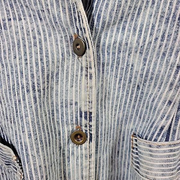 VTG 80s 90s ACID WASH Striped Denim OVERALLS JUMPER bleached mini dress SZ 9/10 - Picture 5 of 13